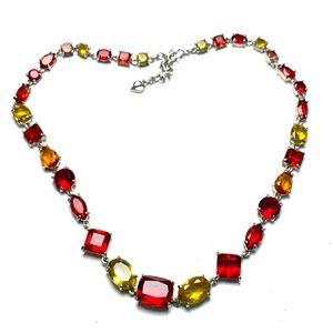 Multi stone & silver choker necklace faux ruby, citrine - costume jewelry